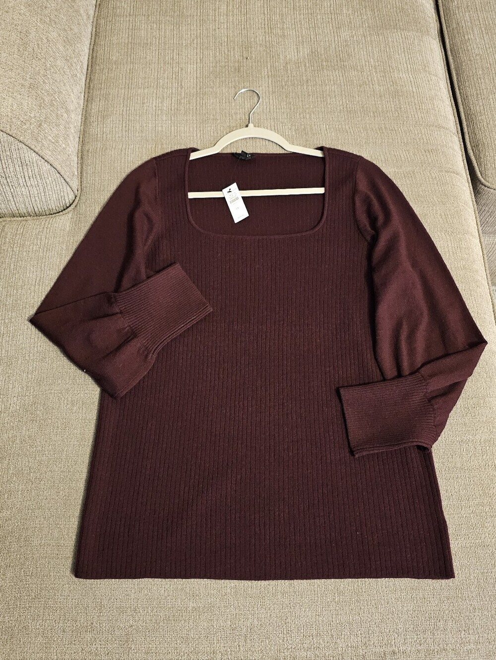 Talbots Plus Deep Red Maroon Ribbed Square Neck Pure Merino Wool Sweater Size 1X